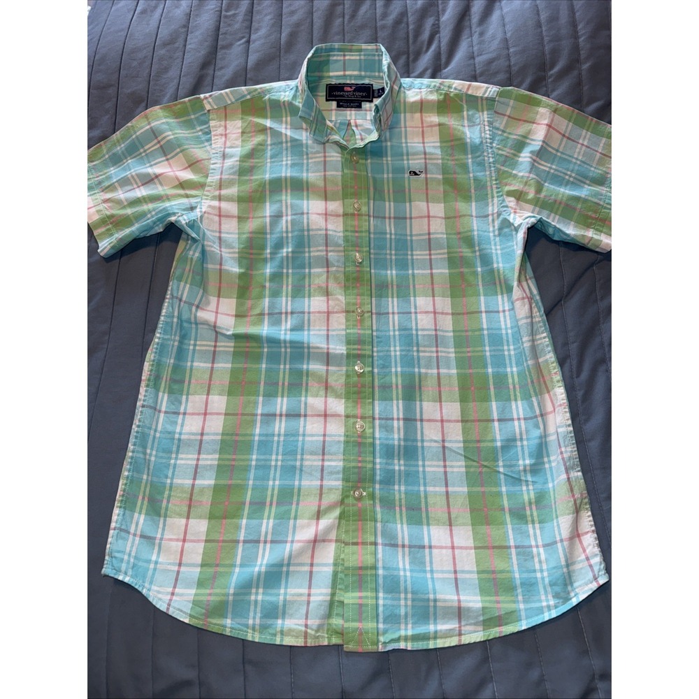 VINEYARD VINES colorful whale Short sleeve button front shirt men's L